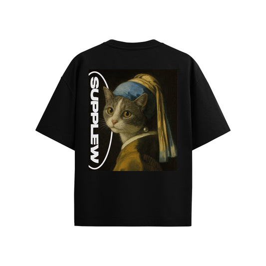 Supplew™ Oversize İnci Küpeli Kedi T-Shirt