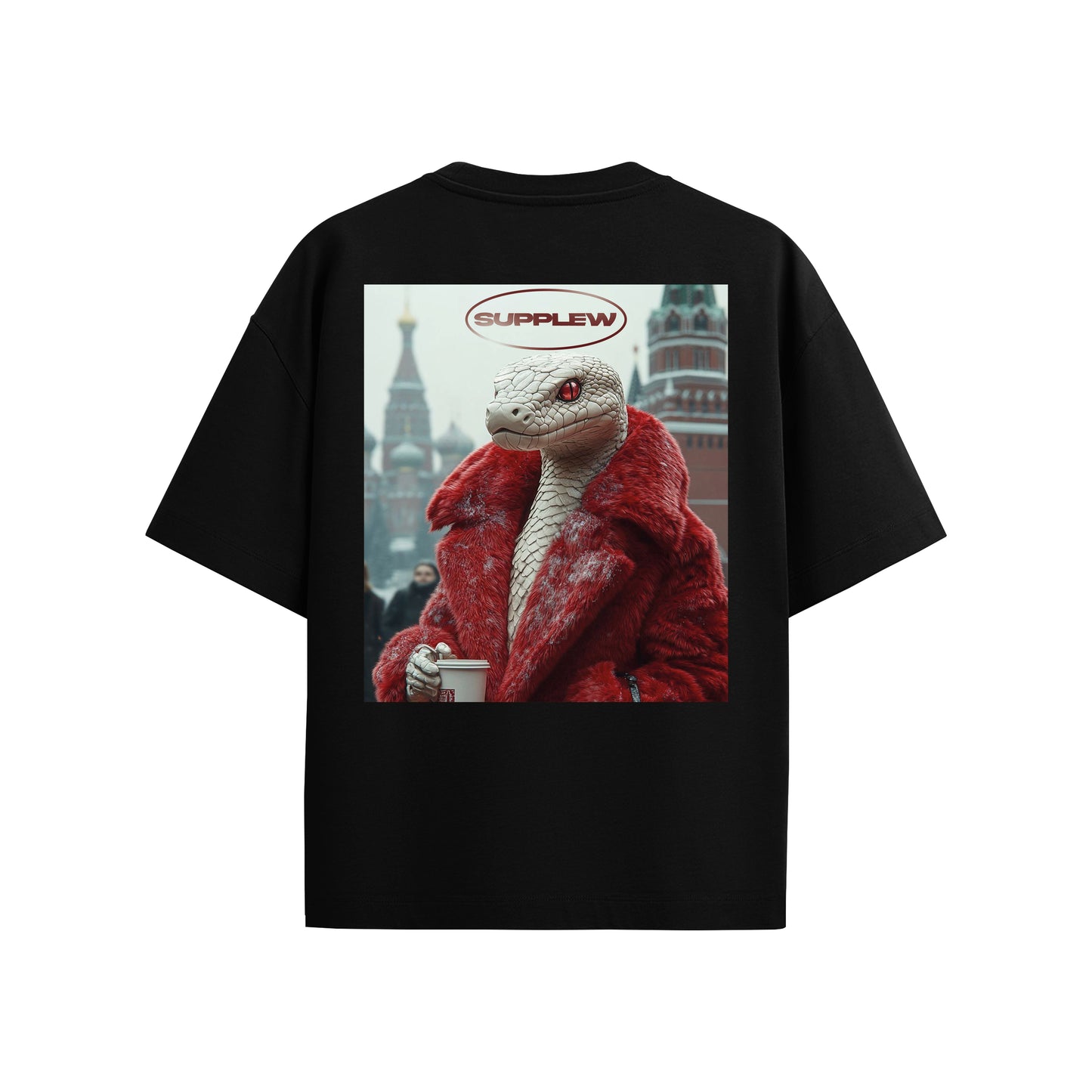 Supplew™ Oversize Kırmızı Kürklü Yılan T-Shirt