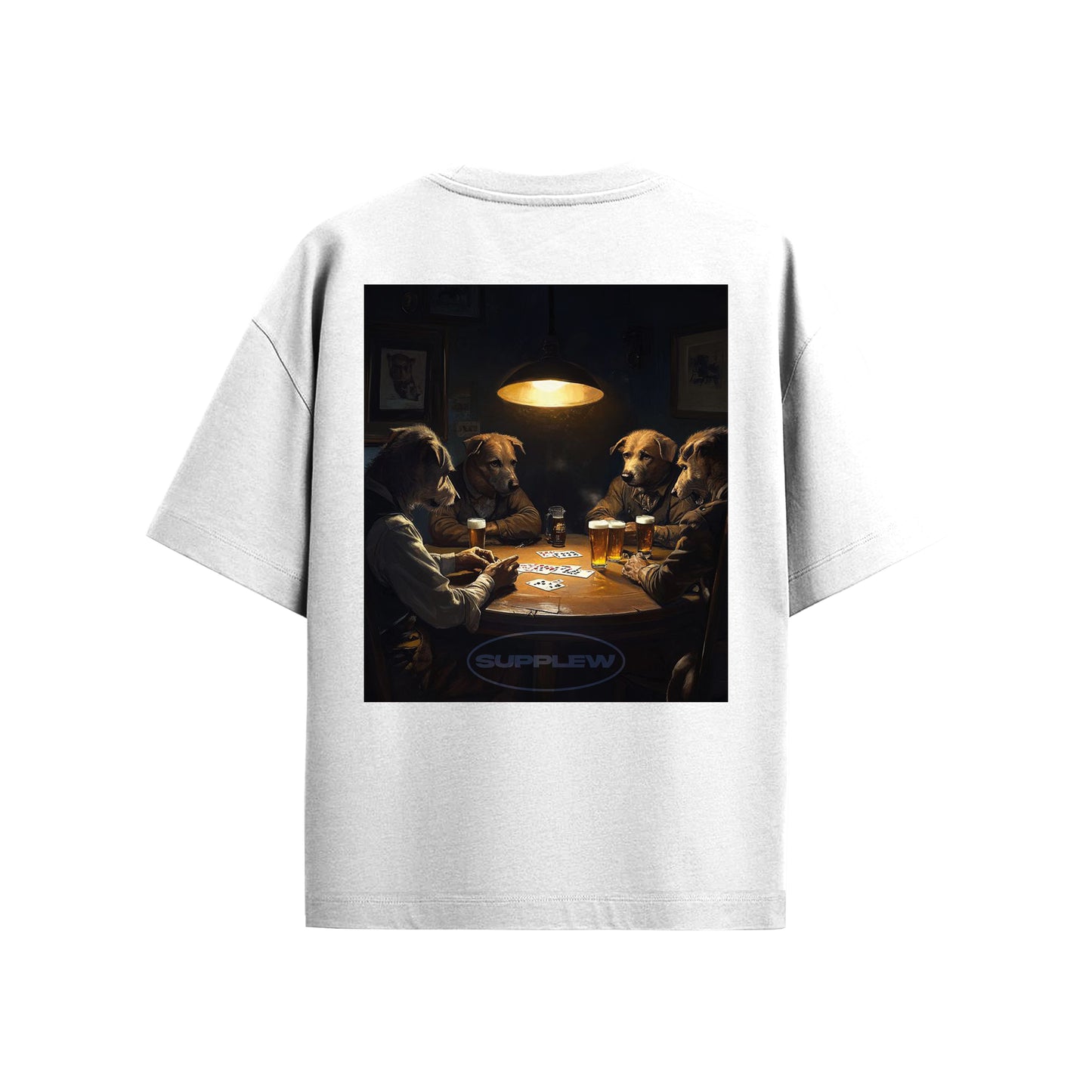 Supplew™ Oversize Pub’da Kart Oynayan Köpekler T-Shirt